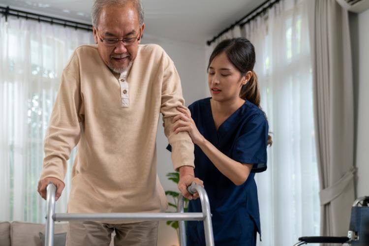 Assist elder person to walk